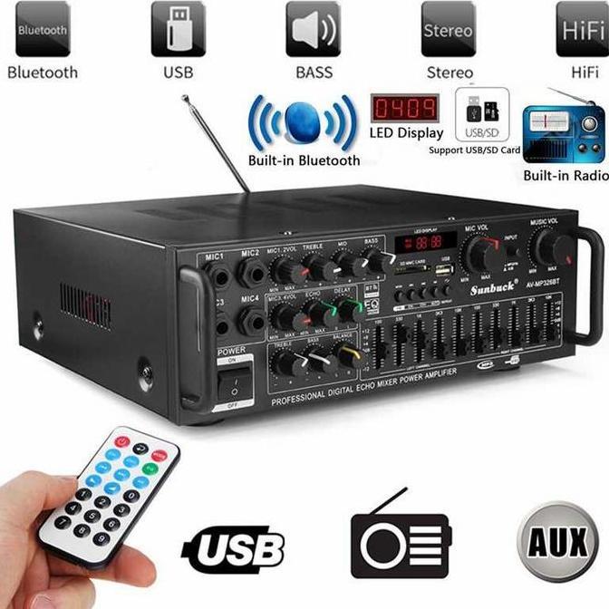 Sunbuck Bluetooth EQ Amplifier Karaoke FM 2000W ampli 10inc keatas