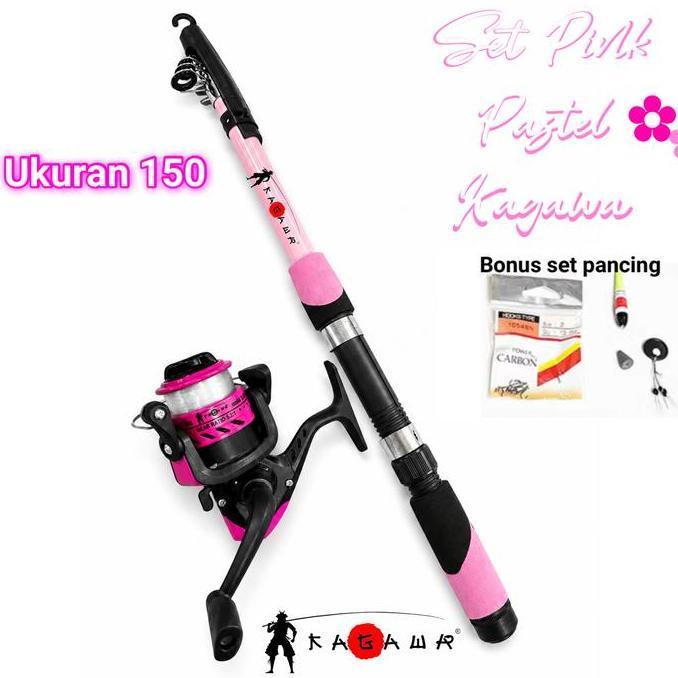 Set Joran Pancing Pastel Pink Macaron Reel Siap Pakai