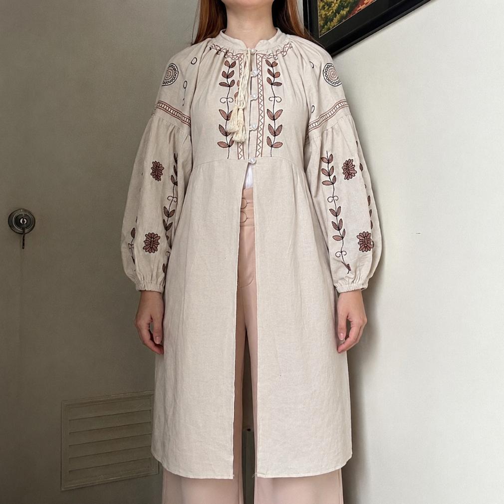 FLASH SALE TUNIK LONG OUTER ETNIK BORDIR BUNGA LENGAN BALON - CARDIGAN PANJANG BAHAN KATUN LINEN