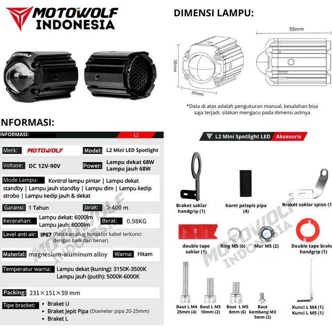 Promo Motowolf Brontosaurus Lampu Sorot Motor Mini D2 Intelligent Light Sensor L2 Diskon