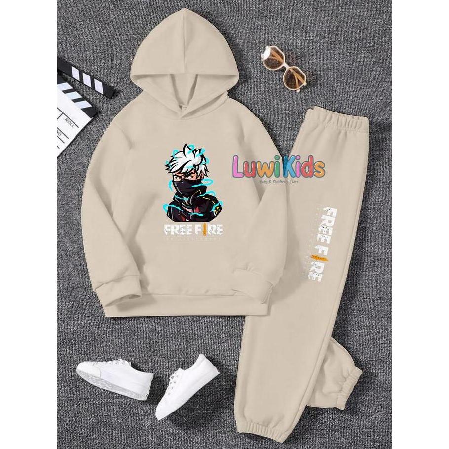 BELI Luwi Kids Setelan Sweater Hoodie Topi Anak Remaja Gambar FF Aura Baju Celana Fashion BELI