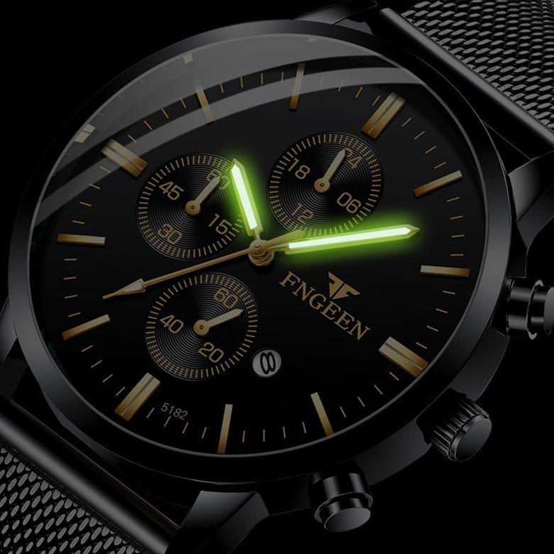 LIMITED FNGEEN W5128 JAM TANGAN PRIA TIPIS RANTAI PASIR KASUAL QUARTZ ORIGINAL ANTI AIR WATCH