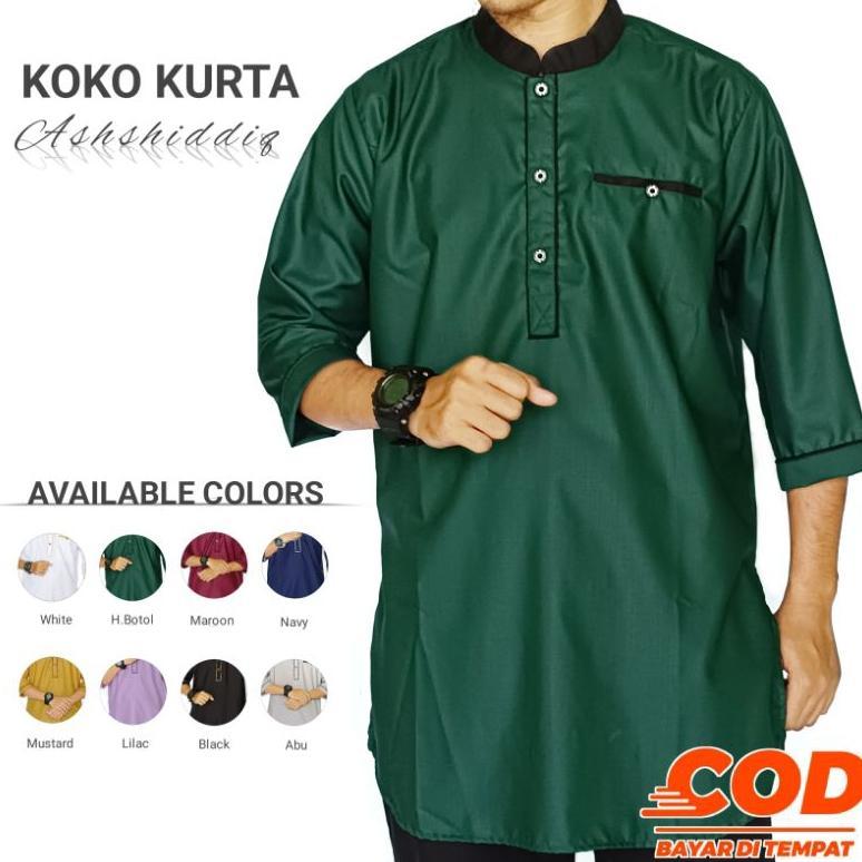 TERBARU KOKO KURTA ASHSHIDDIQ - BAJU KOKO KURTA PRIA DEWASA LENGAN 3/4 WARNA MUSTARD PUTIH HIJAU BOT
