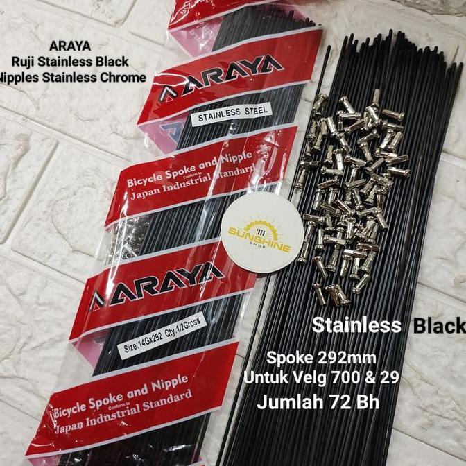 Spoke Ruji Jari 292 Araya 14G X 292Mm Stainless Black Rims Velg Sepeda Roadbike 700C Mtb 29 Isi 72 B