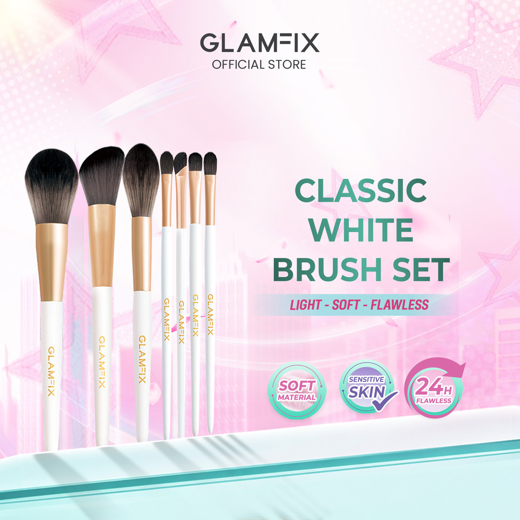 GLAMFIX Classic Pure White Makeup Brush Kuas Makeup Set Kuas Concealer Kuas Eyeshadow Kuas Blush On 