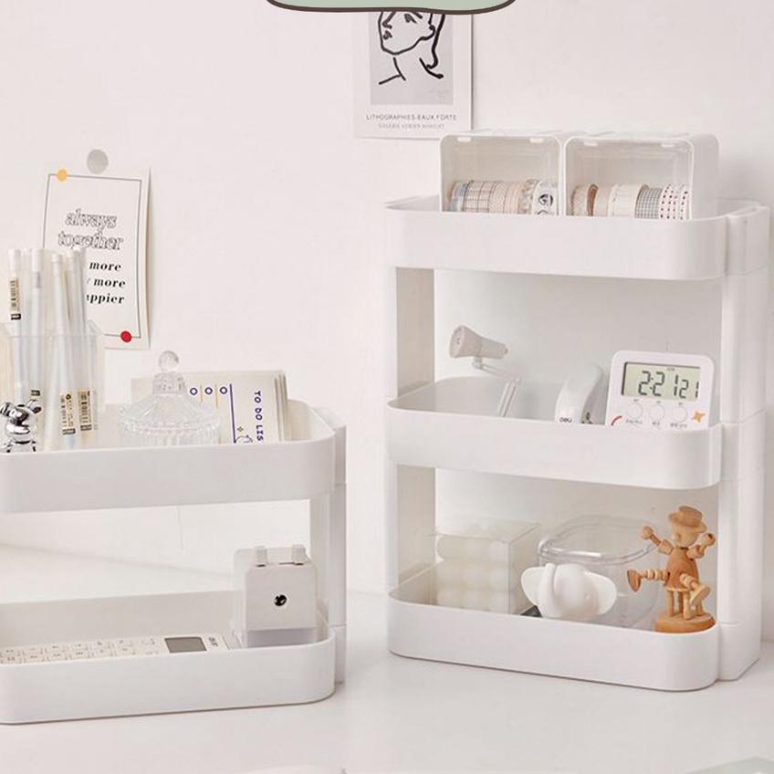 [Miloli] Rak Desktop Multi-Layer Rak Penyimpanan Aesthetic Korean Style Rak Putih Tingkat Rak Meja B