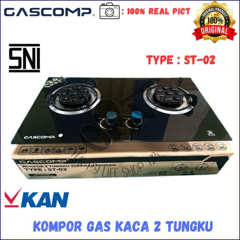 Jamin Murah Kompor Kaca Gascomp 2 Tungku Gas Gas / Kompor Tanam Kaca 2 Tungku Gas Gas / Kompor Gas 2