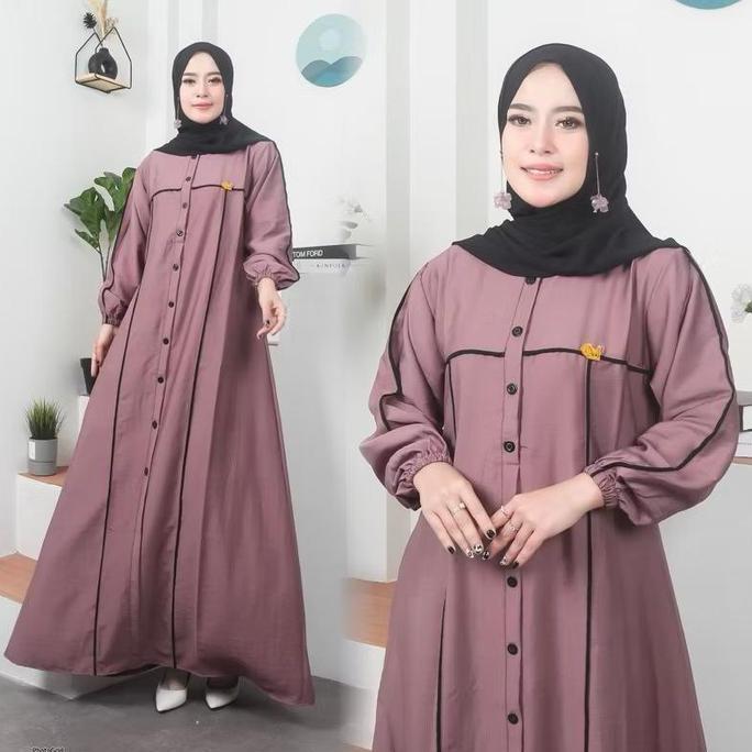 Arsy- Shelina Drees Gamis Crinkle Airflow List Putih Jumbo Wudhu Friendly