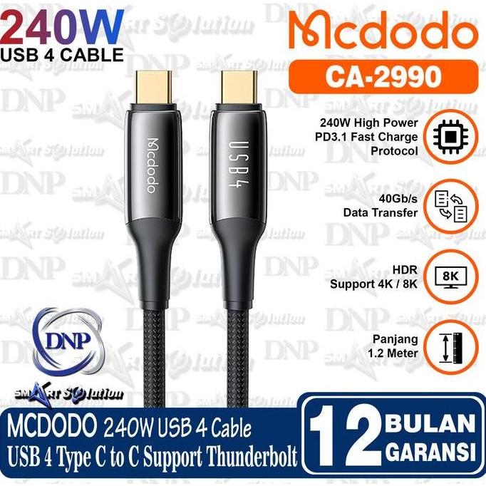 MCDODO CA2990 Kabel USB 4 Type C to Type C Thunderbolt 40Gbps 8K Fast 240W