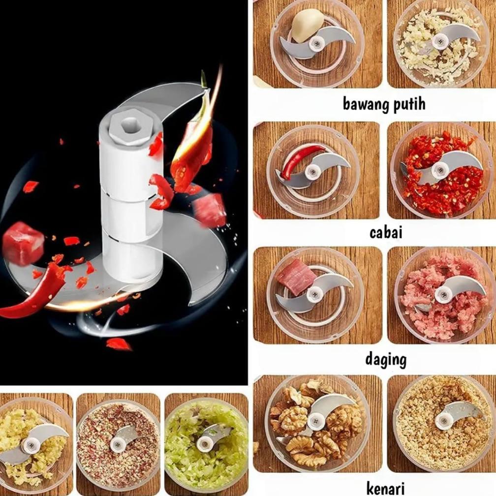 BEST SALE MINI CHOPPER BLENDER PORTABLE  GILINGAN MINI BUMBU DAN DAGING DENGAN USB DAN MANUAL PUTAR 