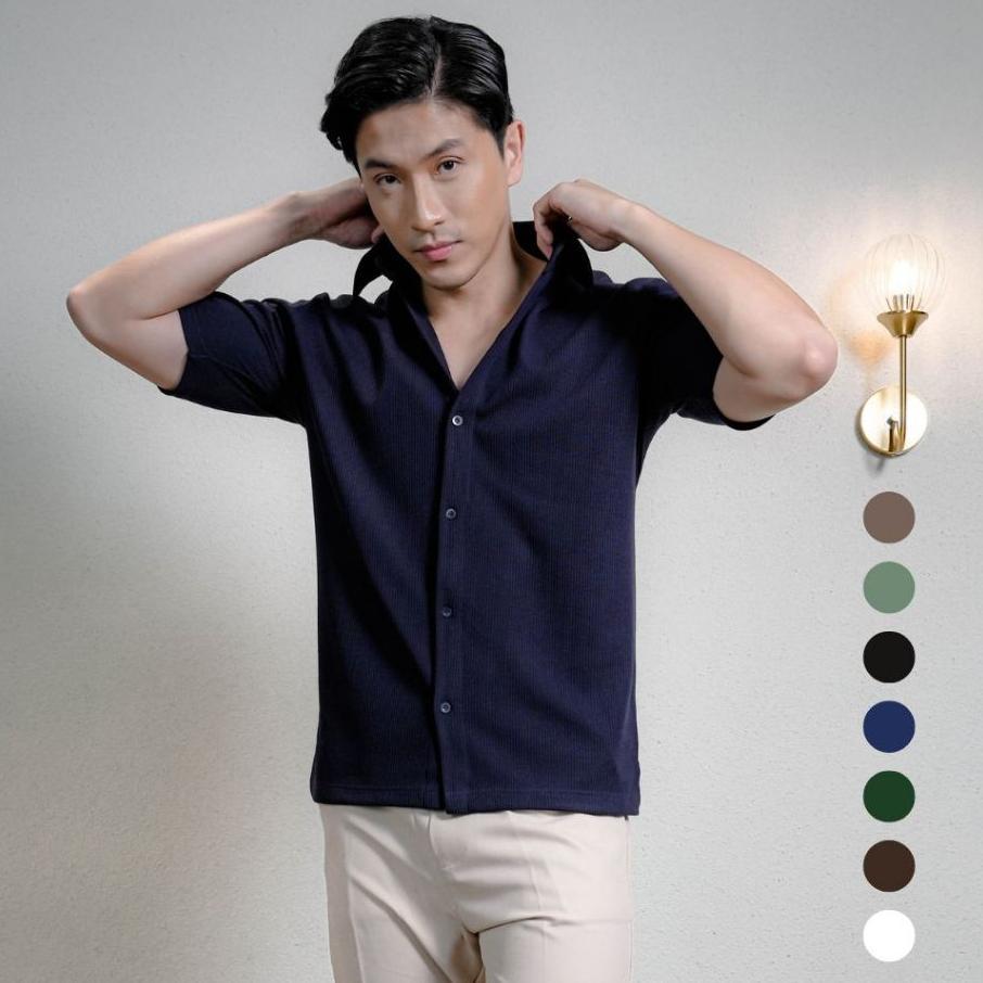 Cupachino Double Knit Kemeja Pria 2-Way Stretch Lengan Pendek