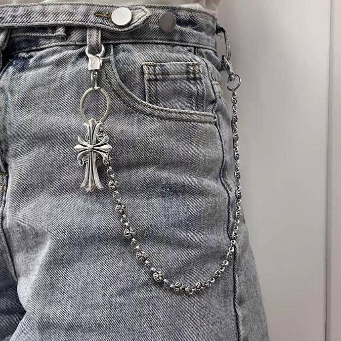 LEXSA Chrome Hearts Rantai Jeans Salib Manik-Manik Bundar Pedang