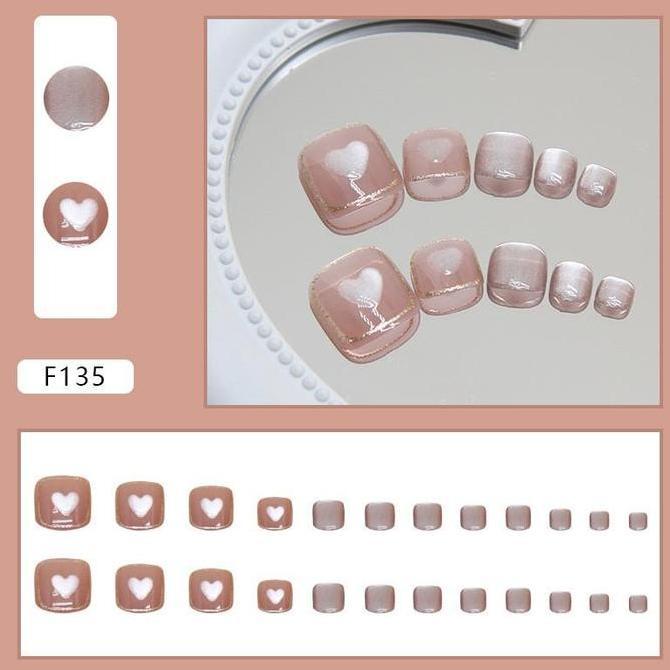 F135 - Kuku Cantik 24pcs set Kuku Palsu Fake Nails Box Free lem cair / jelly tahan air Kuku Palsu im