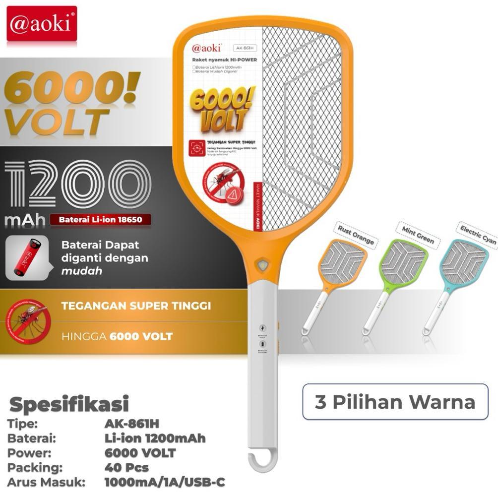 100% AMAN Raket Nyamuk Cas Batrai Dapat Dilepas AK- 861H AOKI 2026