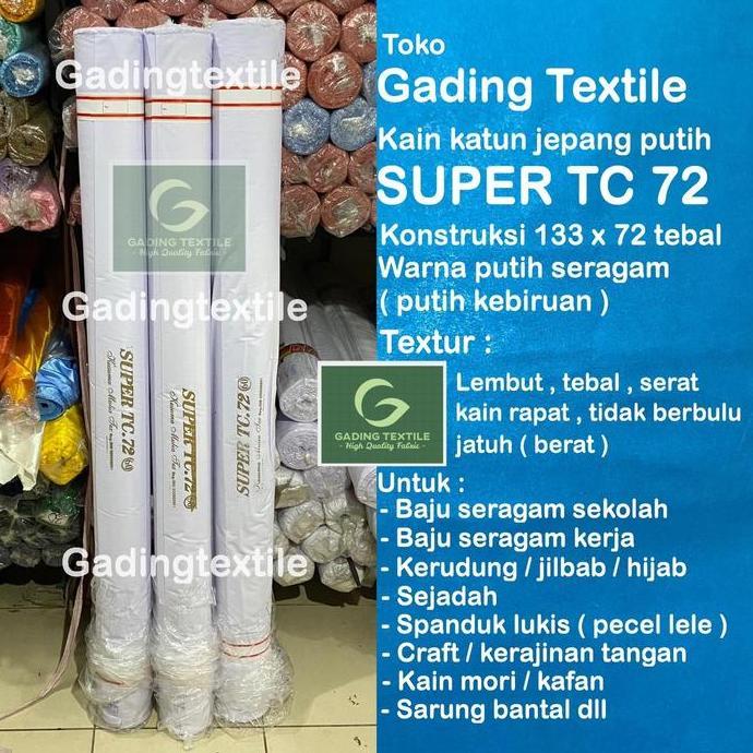 ( per 1 roll ) Kain tetoron katun polos jepang putih tebal SUPER TC 72 lebar 150 cm isi 54 meter bah