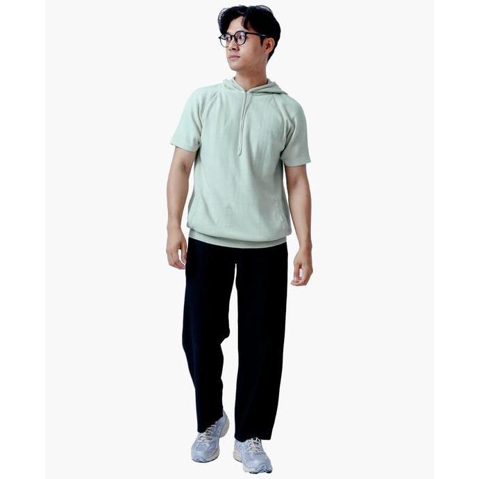 Gomuda Sweater Rajut Pria Hoodie Raw Short Sleeve - Mint Green
