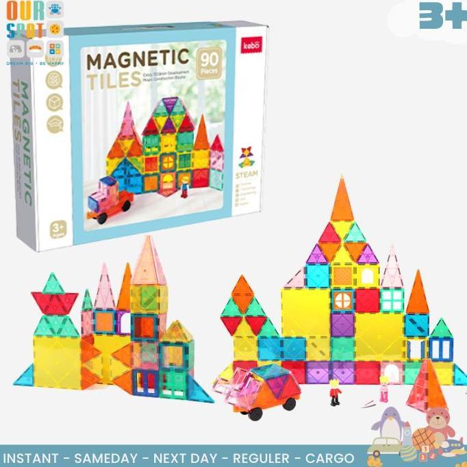 Magnetic tiles 90 pcs - KEBO - Mainan Edukasi - STEAM toys