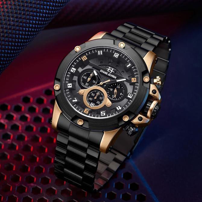 Orologio- Evans Jayden Jam Tangan Pria 9838 Rantai Stainless Steel Kaca Sapphire Chronograph Ter Res
