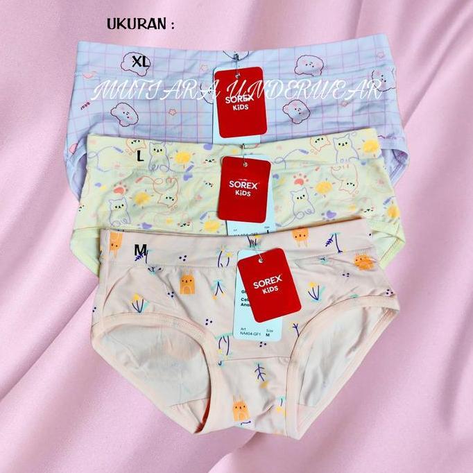 Celana Dalam Anak Perempuan Sorex Na 404-Gf1 Pak Isi 3 Pcs Bahan Supersoft Size M-Xl 2-11 Th