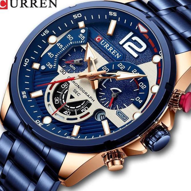Horfa- Jam Tangan Pria Analog Tali Stainless Steel Chronograph Aktif Curren 8395