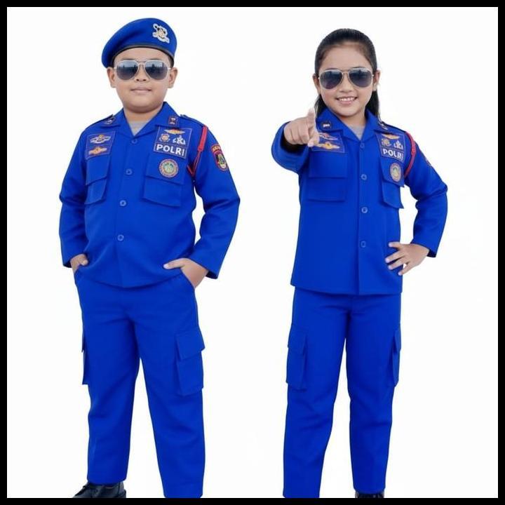 Pdl Airud Polri Baju Karnaval Anak Pol Airud Warna Biru Komplit Emblem & Aksesoris Kostum Fashion Ri