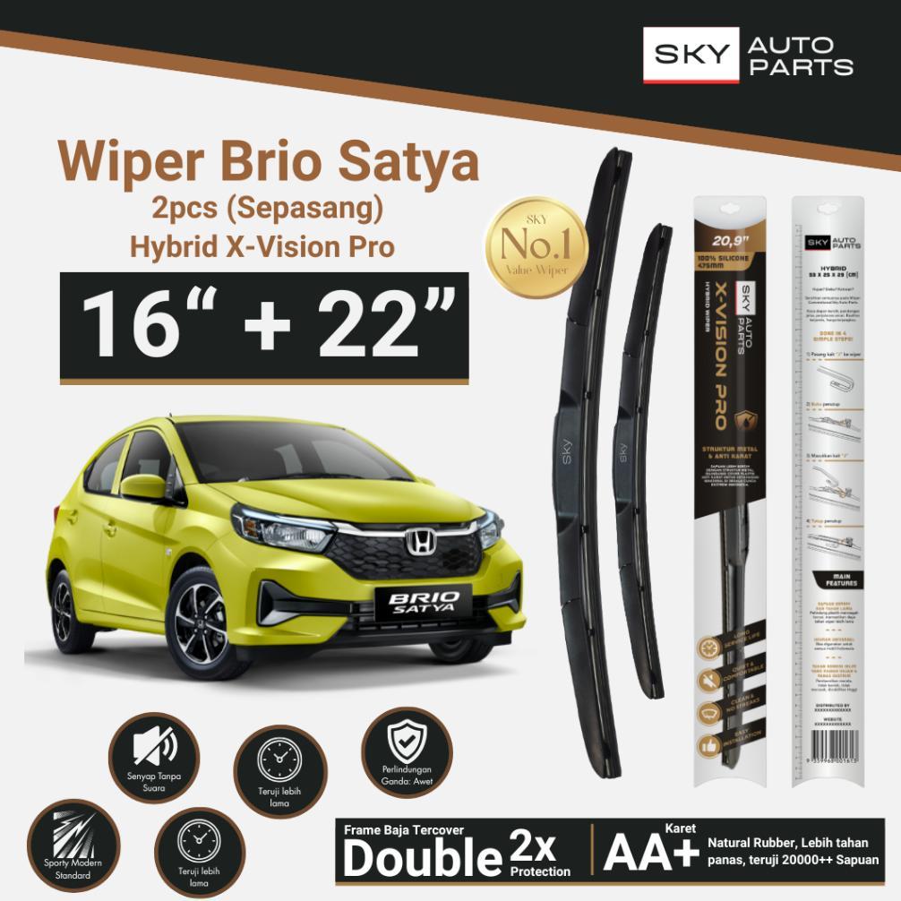 Sepasang Hybrid Wiper Kaca Mobil Brio Satya 16 + 22 Inci - Hybrid X-Vision Pro