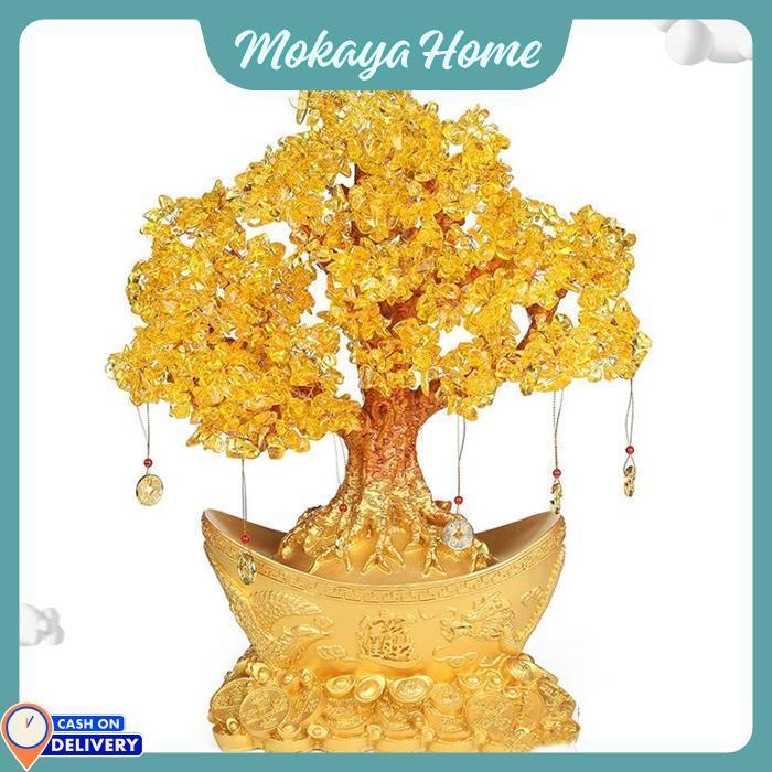 Mokaya Home - Fengshui Keberuntungan Ornamen Pohon Uang Ingot Fengshui Pohon Kristal Keberuntungan