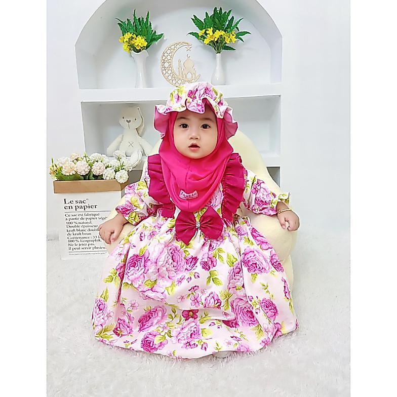 Gamis SABRINA SET HIJAB TOPI by Zahra / gamis bayi lucu / gamis bayi murah