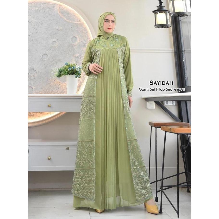 Shireen Fs - SAYIDAH Baju Gamis Kondangan Wanita Set Hijab Model Kekinian Mewah lapis brokat Tile