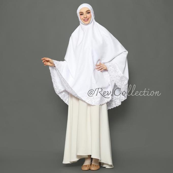 Bergo Jumbo Syari Haji Umroh - Putih Polos Dengan Kantong Depan