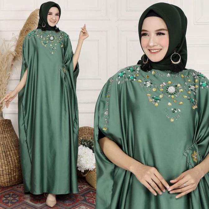 Kaftan Lebaran 2025 / Kaftan Wanita Muslim Bahan Velvet BCL Kombi Manik Manik Jahitan Tangan / Gamis