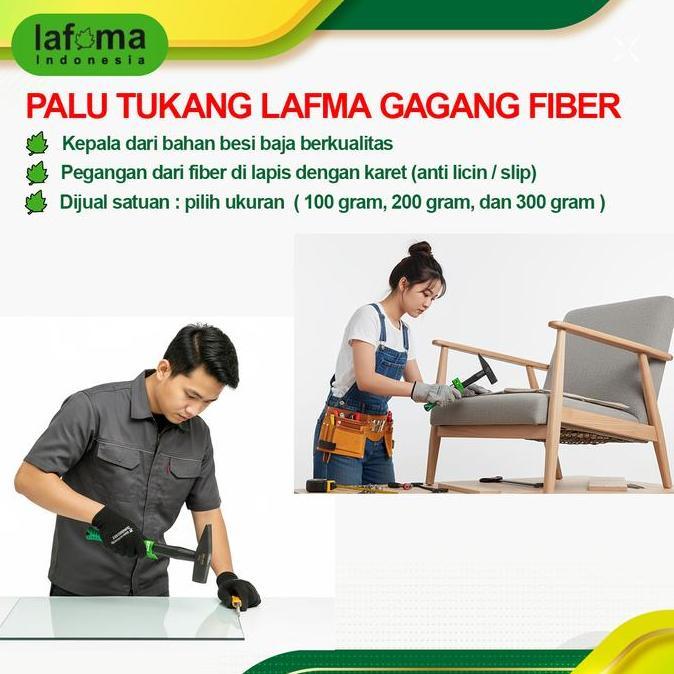 Up- Lafma Palu Tukang Gagang Fiber 100 200 300 Gram Bahan Besi Baja Full Pegangan Karet Nyaman Palu 