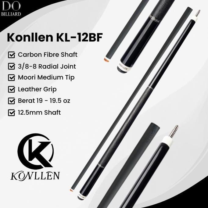 Stick Billiard KONLLEN KL-12F Carbon Cue Leather Grip Low Deflection / Stick Konllen KL-12F