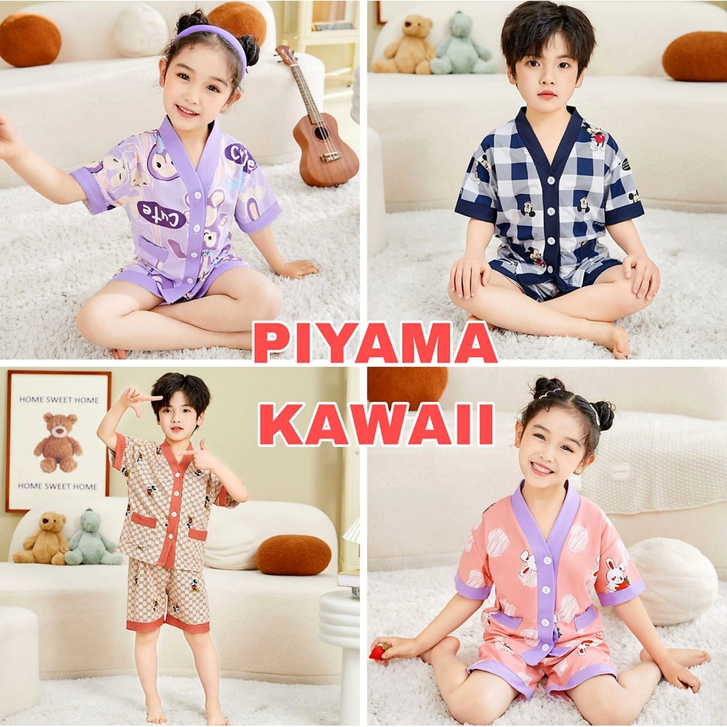 PIYAMA KAWAII BAJU TIDUR ANAK CEWEK COWOK FASHION KOREA IMPORT SETELAN SANTAI LUCU ADEM