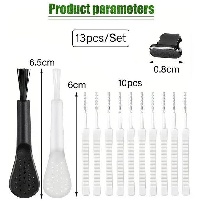 SANDGO 13Pcs/Set Mini Sikat Pembersih Lubang Charger HP Shower Head Anti Sumbat Type-C Dust Plug Ant