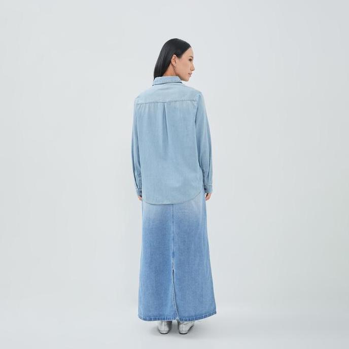 Geela Official - Aneska Blue Denim Shirt (G.11683) | Kemeja Wanita