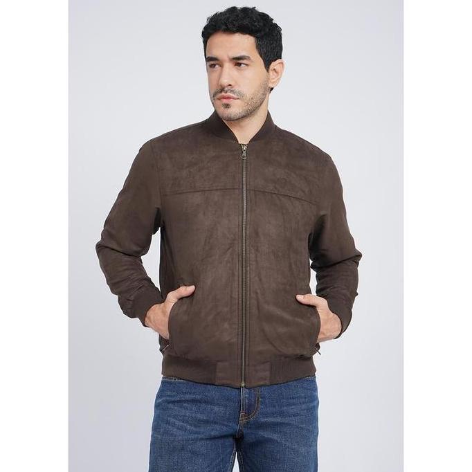 WOOD Regular Fit Suede Bomber Jacket 2-JKXLXC126B002 COFFEE