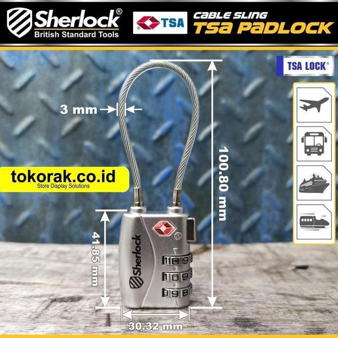 SHERLOCK GEMBOK TSA TALI SILVER SHERLOCK GEMBOK KOPER KABEL SLINK BRASS PADLOCK