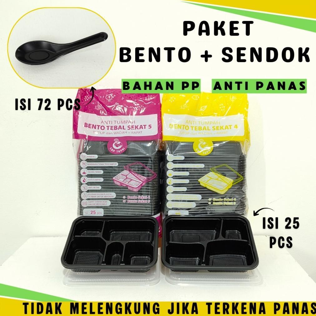 Paket Thinwall Bento TUPAI Hitam Sekat 4, Sekat 5 + Sendok Thinwall Bento Hitam / Kotak Bekal Hitam 
