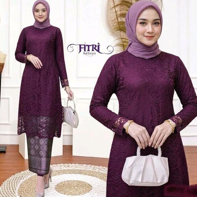 Setelan Dan Atasan Kebaya Tunik Brokat Kurung Jumbo Bawahan Songket Lilit Palembang Dress Wanita Kon
