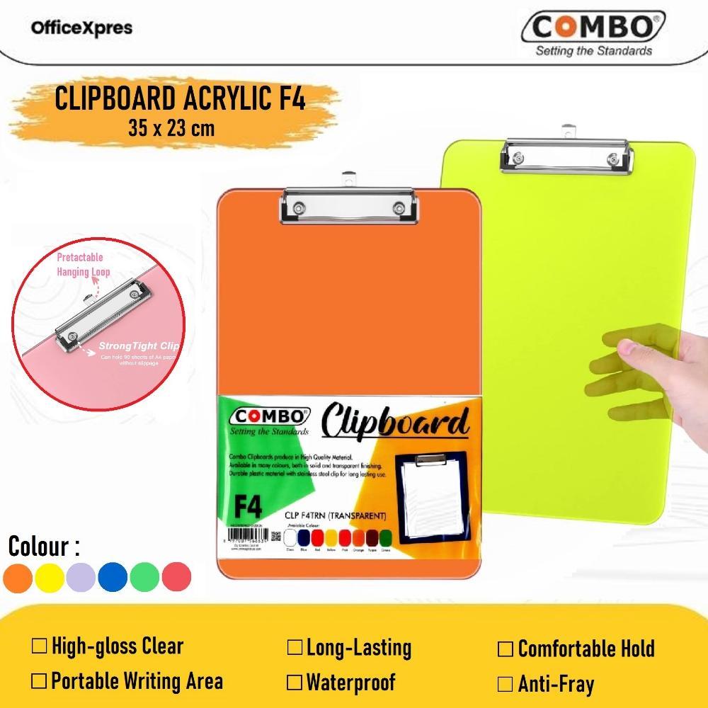 Clipboard Acrylic F4 / Papan Jalan Akrilik F4 / Papan Ujian Transparant