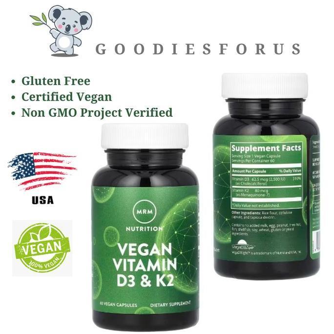 MRM Nutrition, Vegan Vitamin D3 & K2, 60 VeganCapsules/D3 2500 K280mg