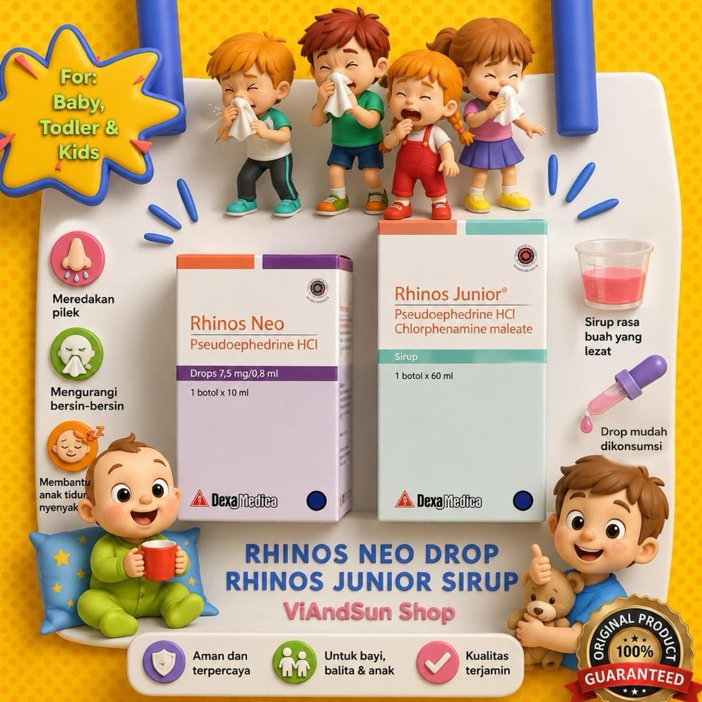 Rhinos NEO Drop  & Rhinos JUNIOR Sirup - Obat Pilek Obat Flu / Pilek Anak / Flu Anak / Pilek Balita