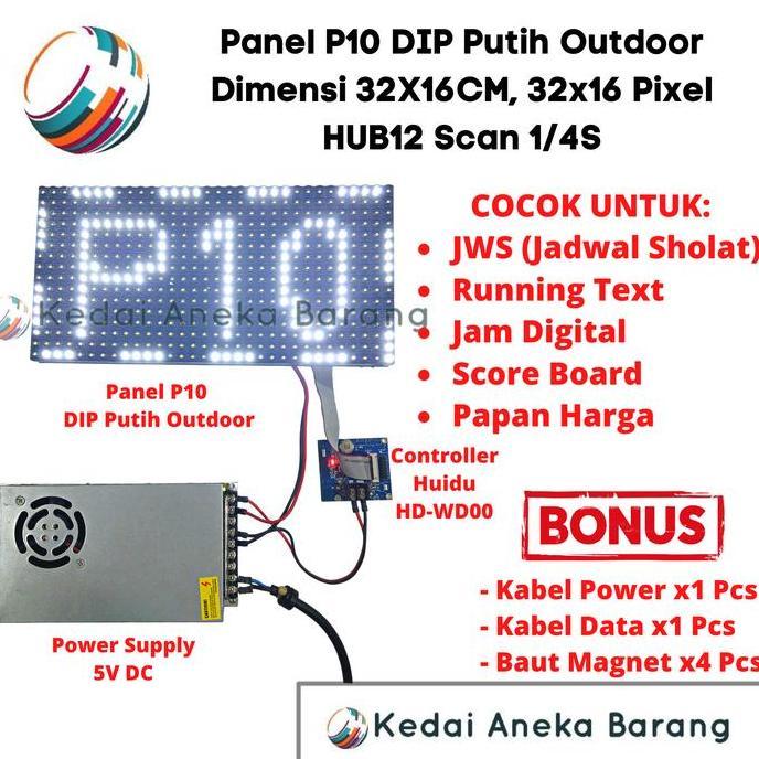 Panel Module Modul Led P10 Running Text Dip White Putih Outdoor