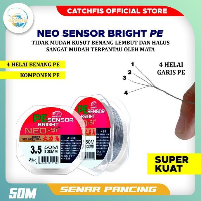 Pesca - Catchfis- Tali Pancing 50M Senar Pancing Pe Sensor Bright Neo+Si 3 Warna Jepang Super Kuat &
