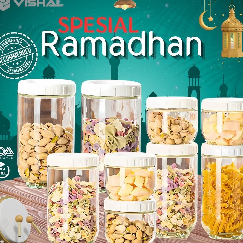 Vishal  4 In 1 Toples Kaca Set Canister - Toples Satuan / Seal Snack Jar / Toples