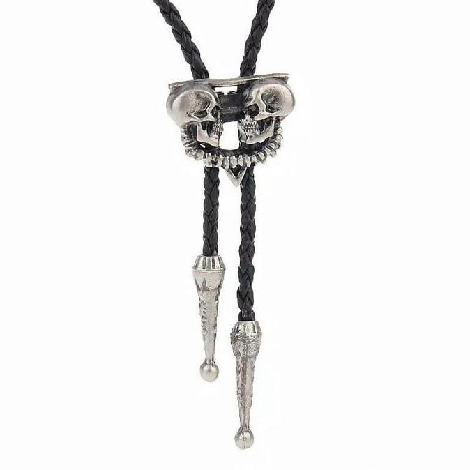 Dasi Bolo Tie Twin Skull Silver Bolo Tie