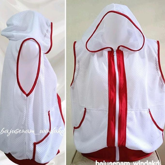 PREMIUM / Rompi New Jala Risleting Merah Putih / Rompi Olahraga Merah Putih /Rompi Senam Jala Hoodie