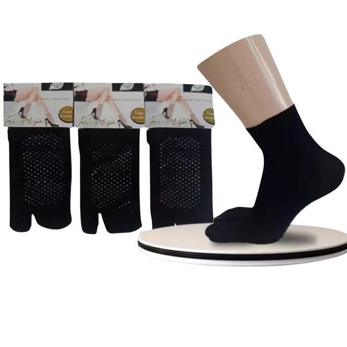 Paket 5 Pasang Kaos Kaki Jempol Pendek Muslimah | Stocking 2 Jari Hitam Polos Adem & Tidak Melorot