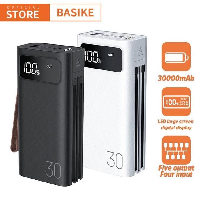 Powerbank 30000mah Lampu LED ganda Dual input dual output BASIKE asli